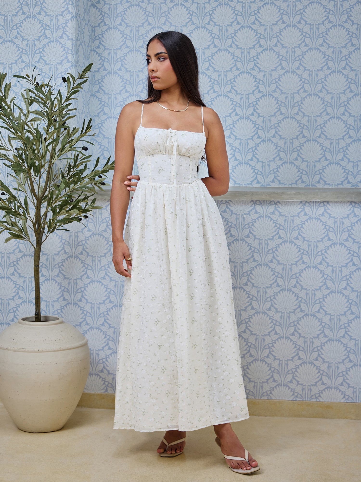 Bustier Detailed Printed Maxi Dress