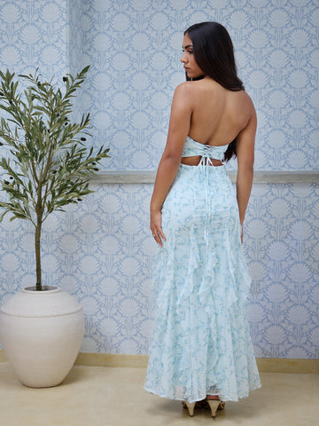 Ruffle Detailed Printed Maxi Dress