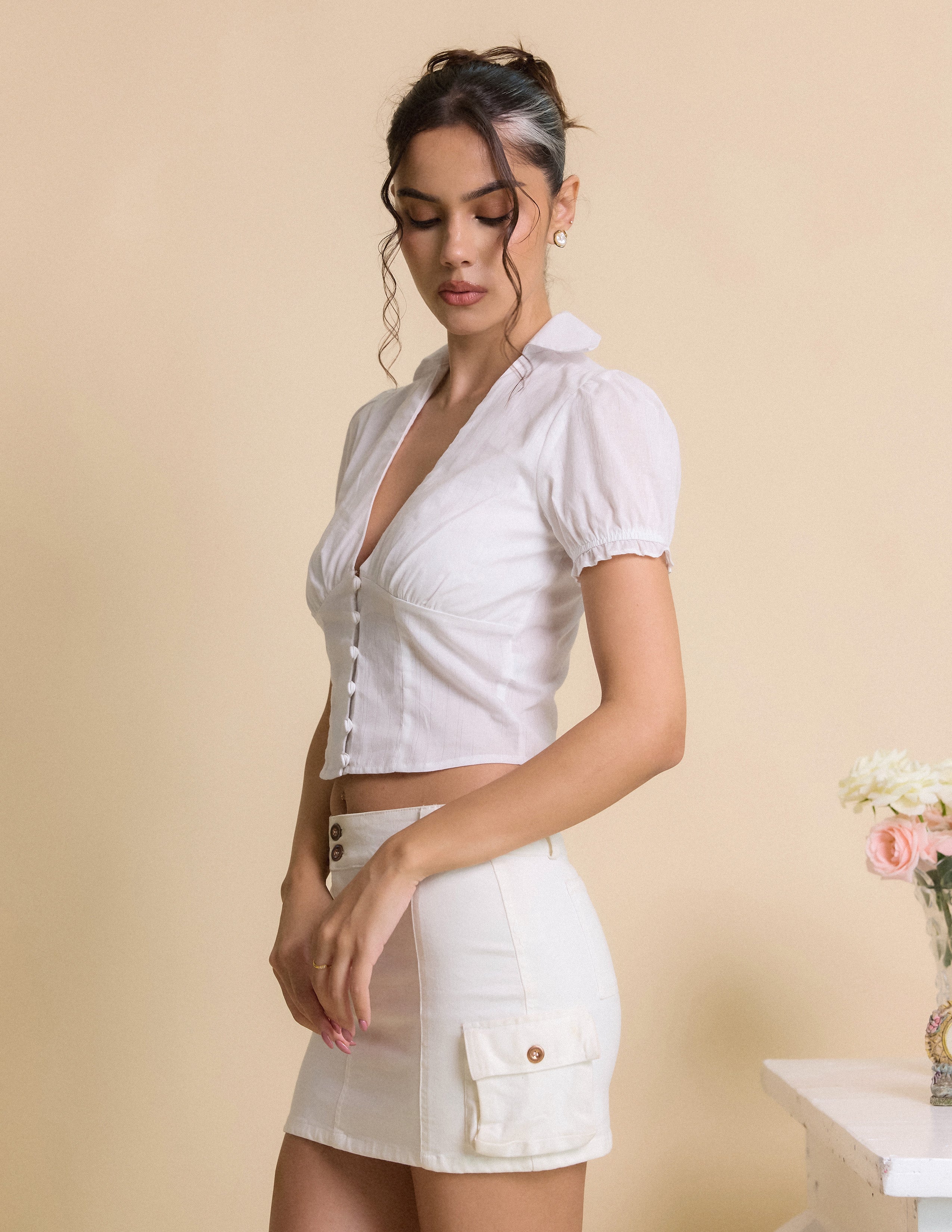 Puff Sleeved Bustier Detailed Top