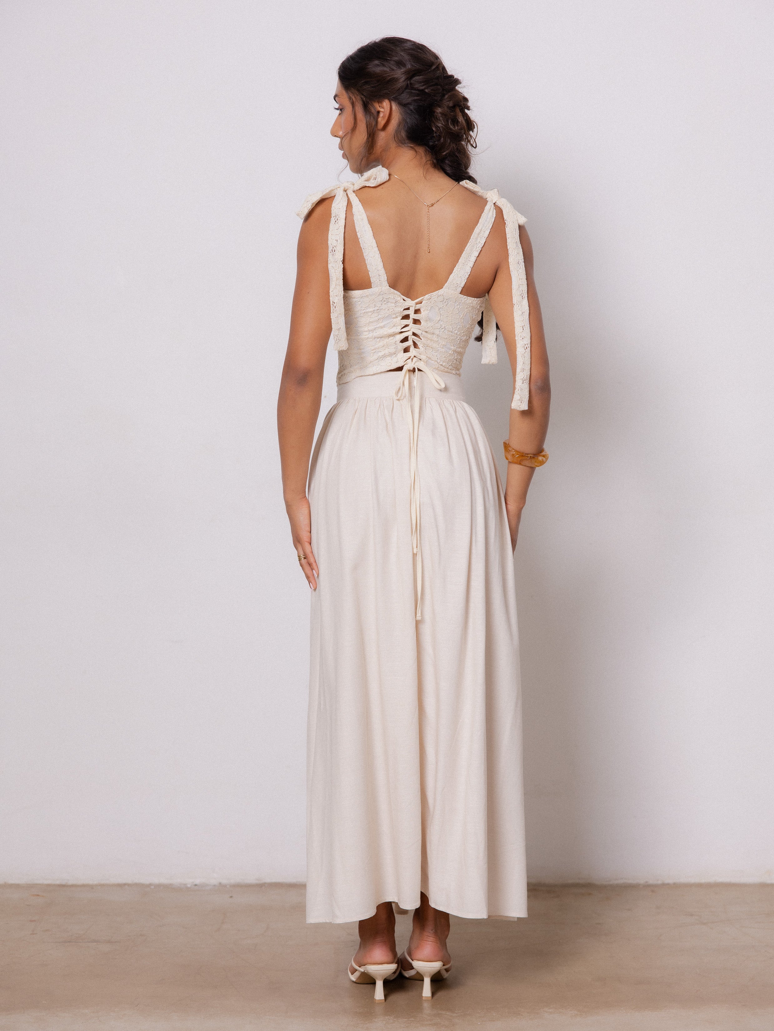 Waist Gathering Midi Skirt
