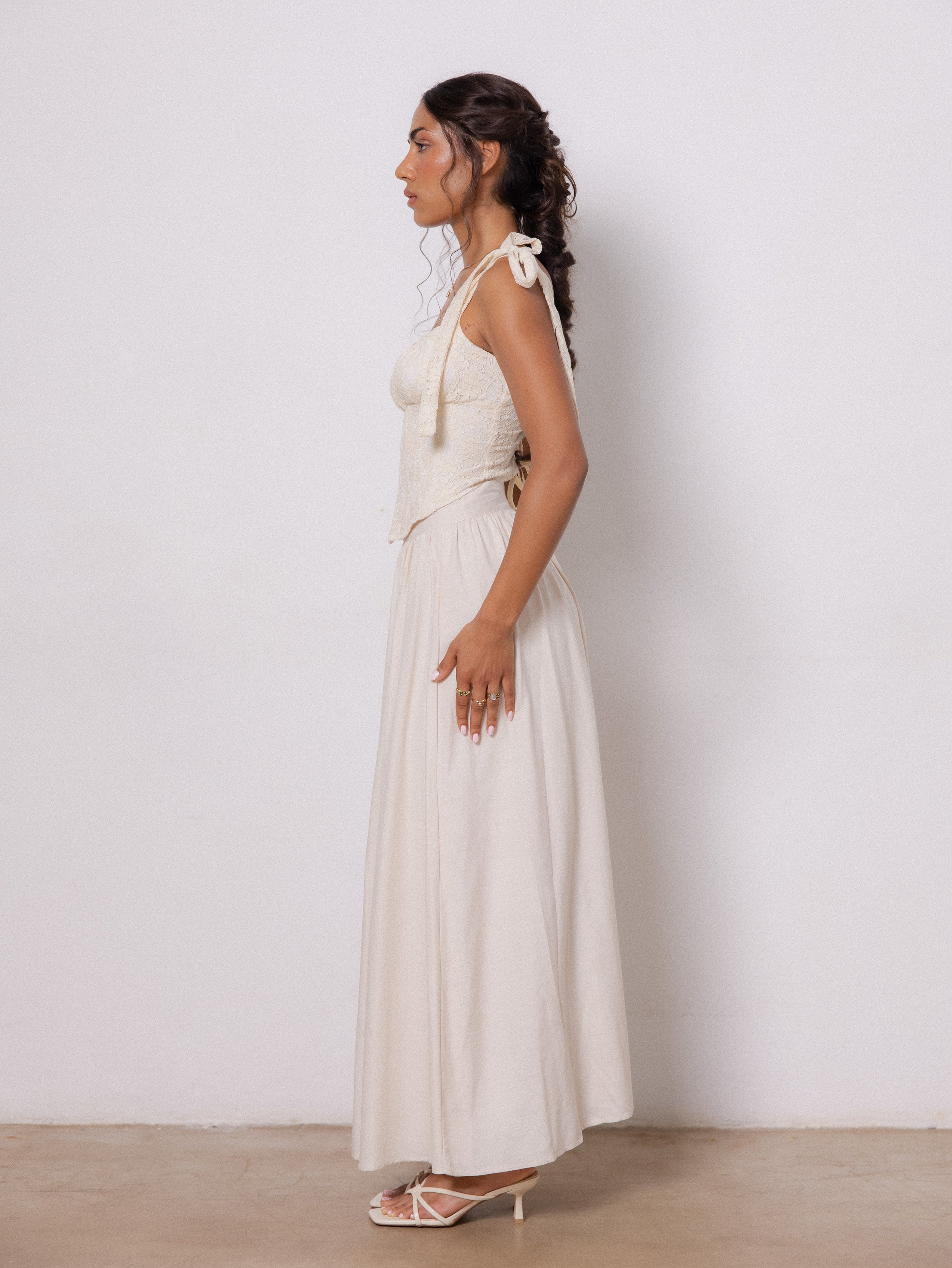 Waist Gathering Midi Skirt