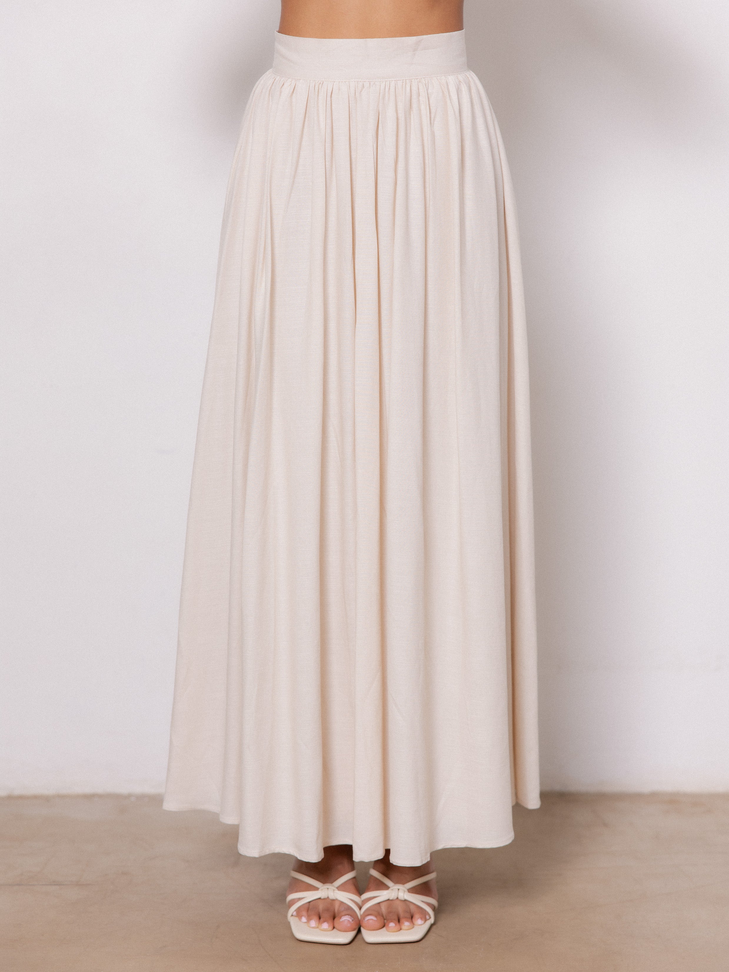 Waist Gathering Midi Skirt