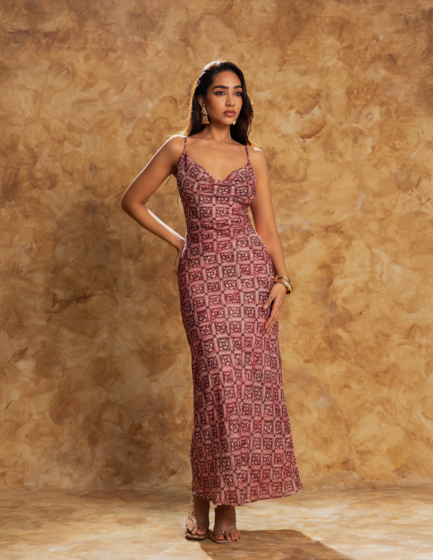 Printed Cowl Neck Dress