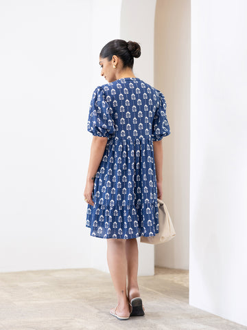 Balloon Sleeve Printed Mini Dress