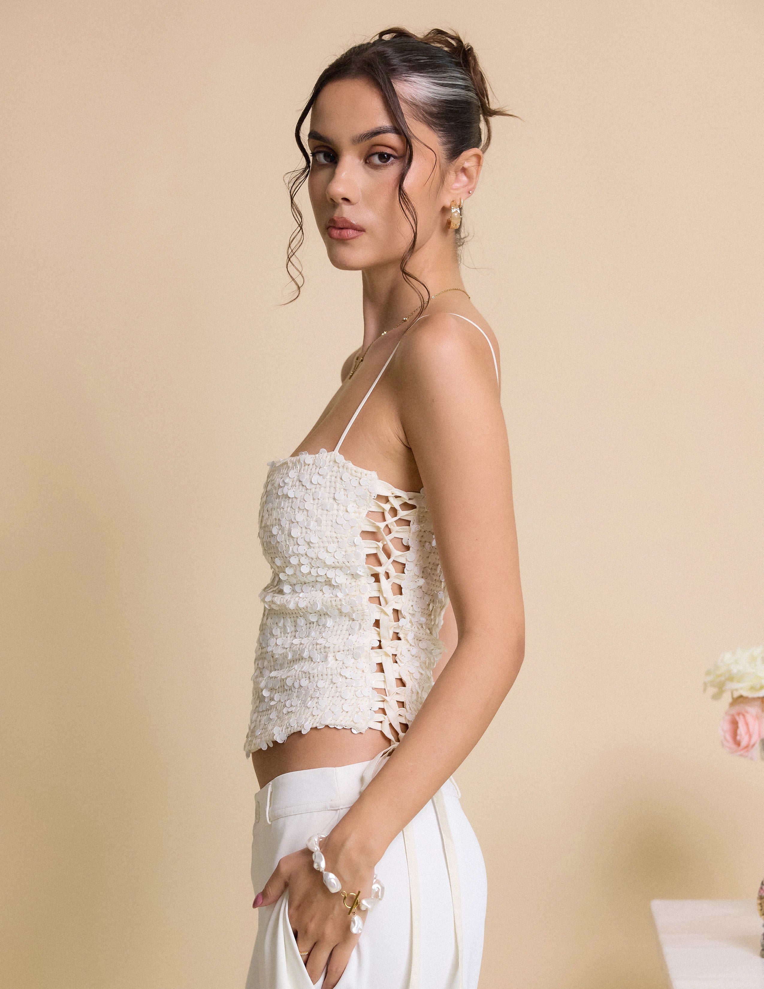 Square Neck Side Tie Up Top