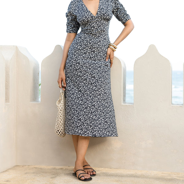 Bustier Detailed Printed Midi Dress