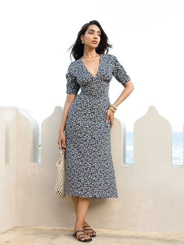 Bustier Detailed Printed Midi Dress