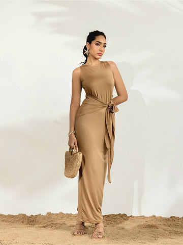 Front Tie Up Sleeveless Maxi Dress