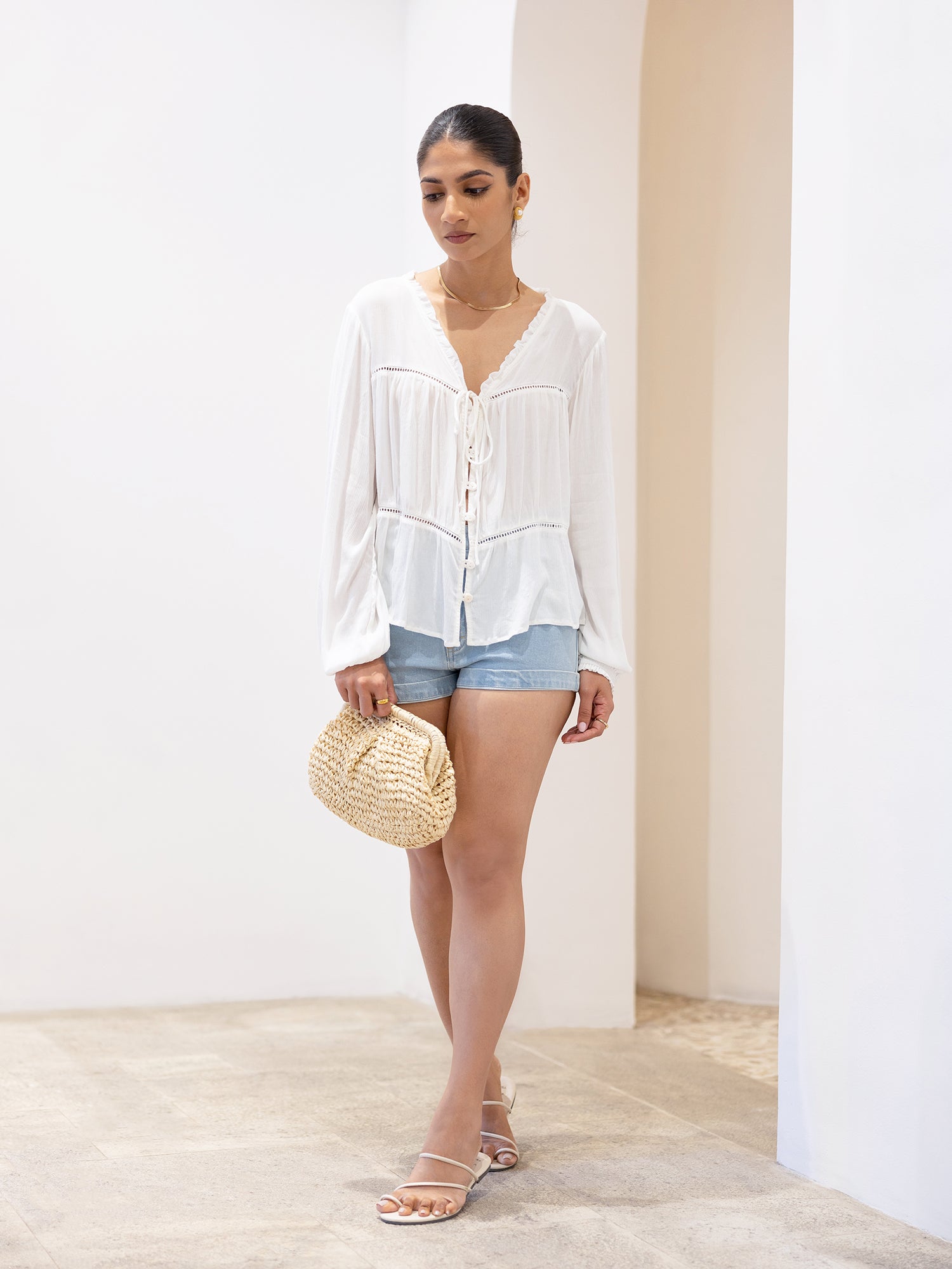 Lace Detail Front Tieup Top