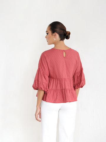 Loose Fit Tiered Balloon Sleeve Top