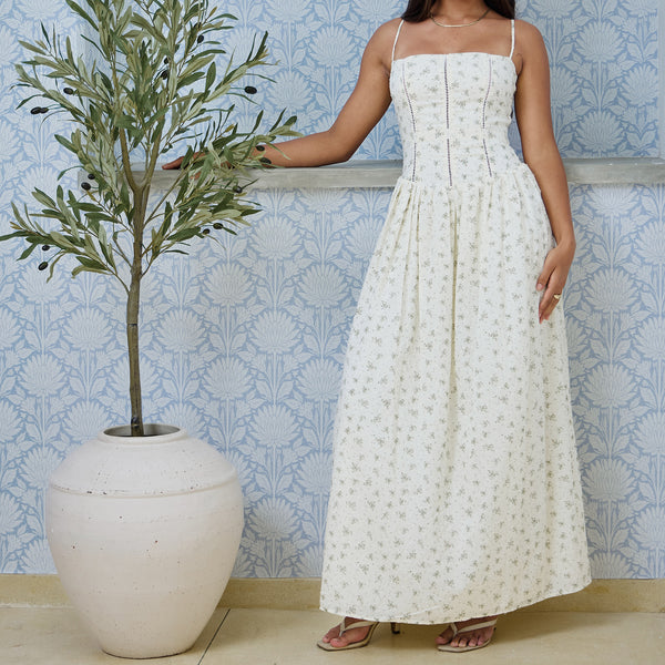 Ladder Lace Detailed Low Waist Maxi Dress