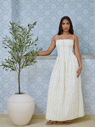 Ladder Lace Detailed Low Waist Maxi Dress