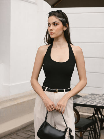 Halter Neck Ribbed Top