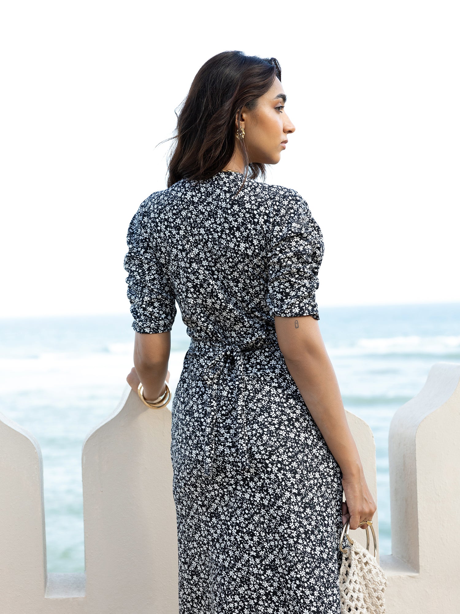 Bustier Detailed Printed Midi Dress