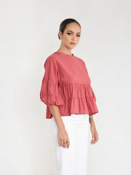 Loose Fit Tiered Balloon Sleeve Top