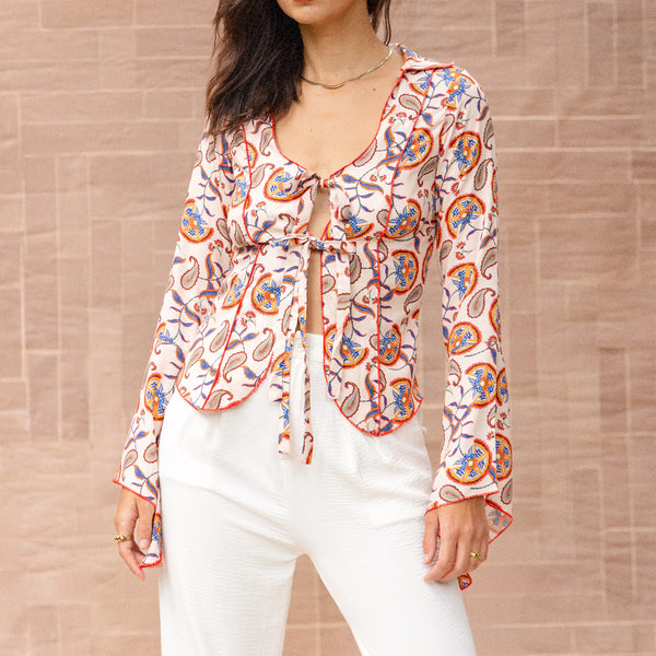 Bell Sleeves Front Tie-Up Top