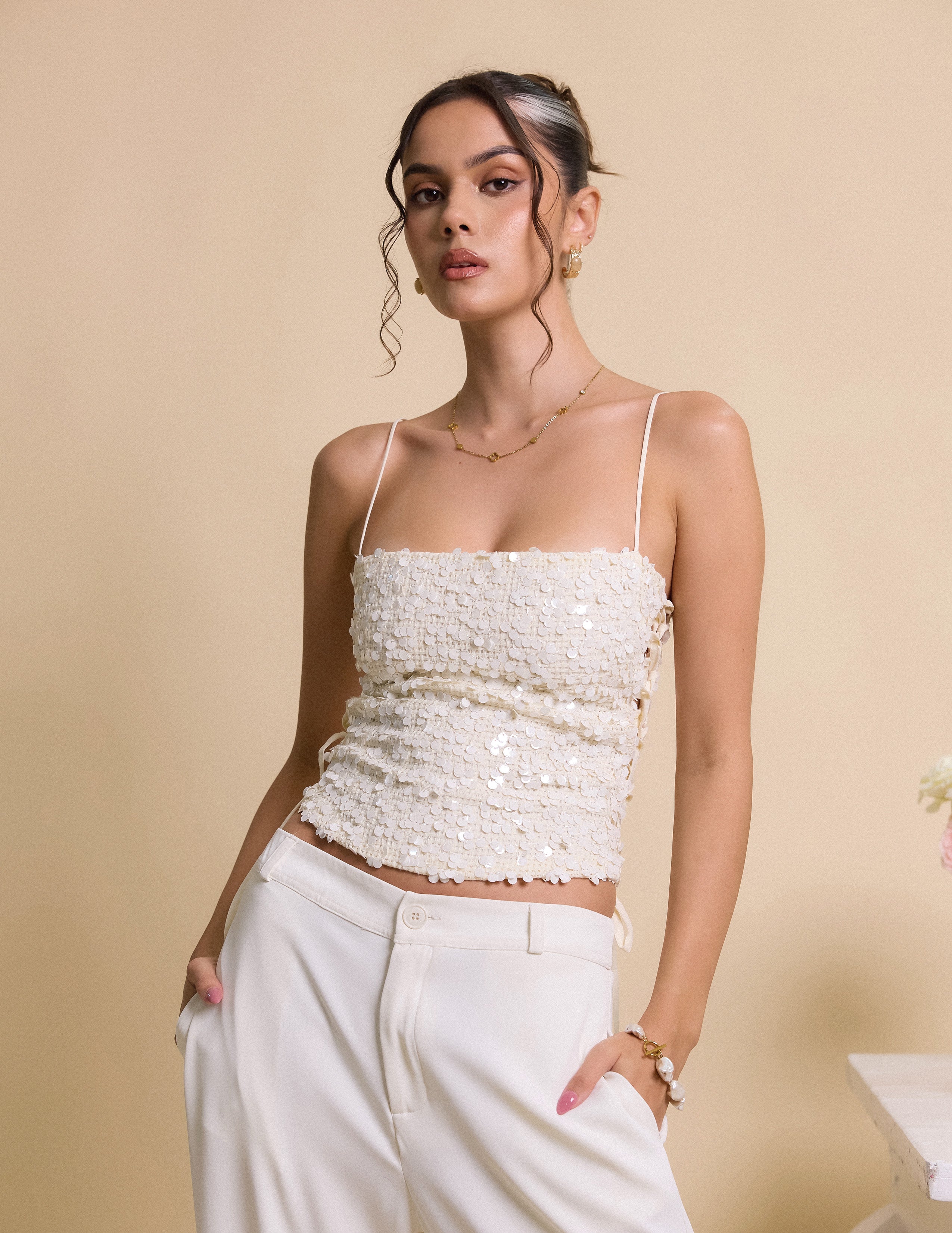 Square Neck Side Tie Up Top