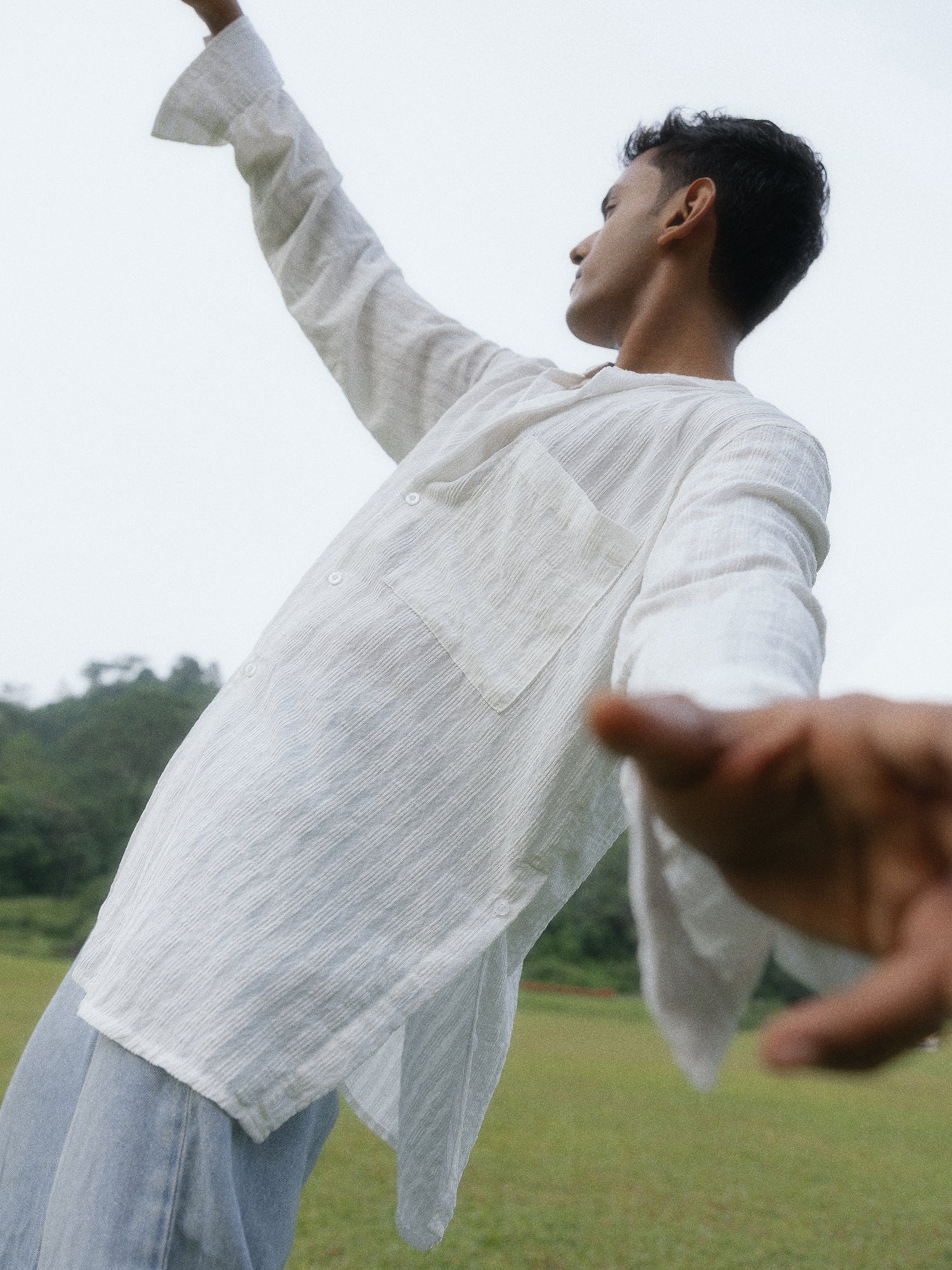 Chinese collar oversized shirt