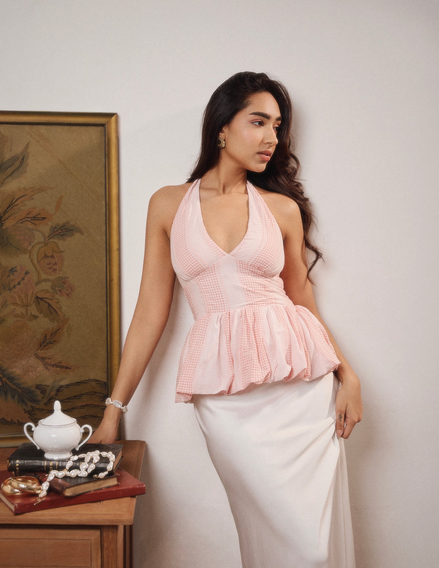 Halter Neck Tie Up Back Smocking Top