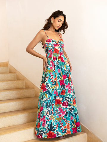 Printed Front Cut-Out Maxi Dress