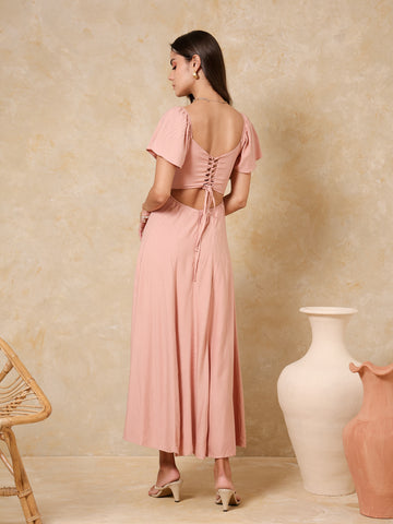 Front Bustier Ruched Butterfly Sleeved Maxi Dress