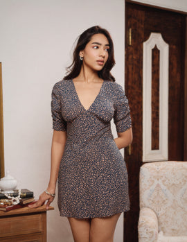 V Neck Printed Mini Dress