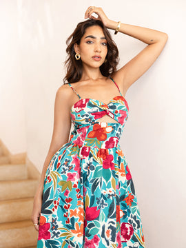 Printed Front Cut-Out Maxi Dress