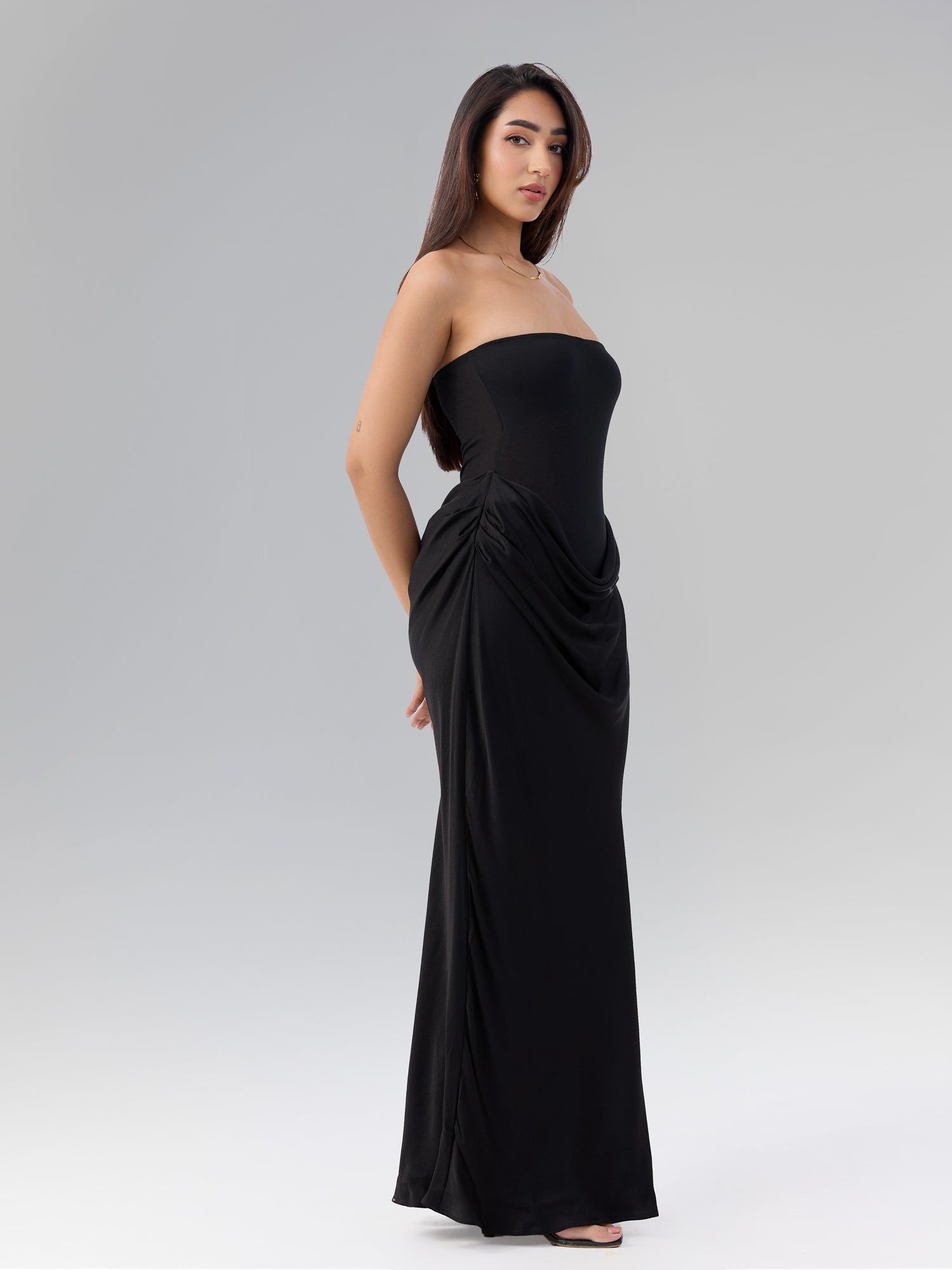 Contrast Fabric Detailed Maxi Dress