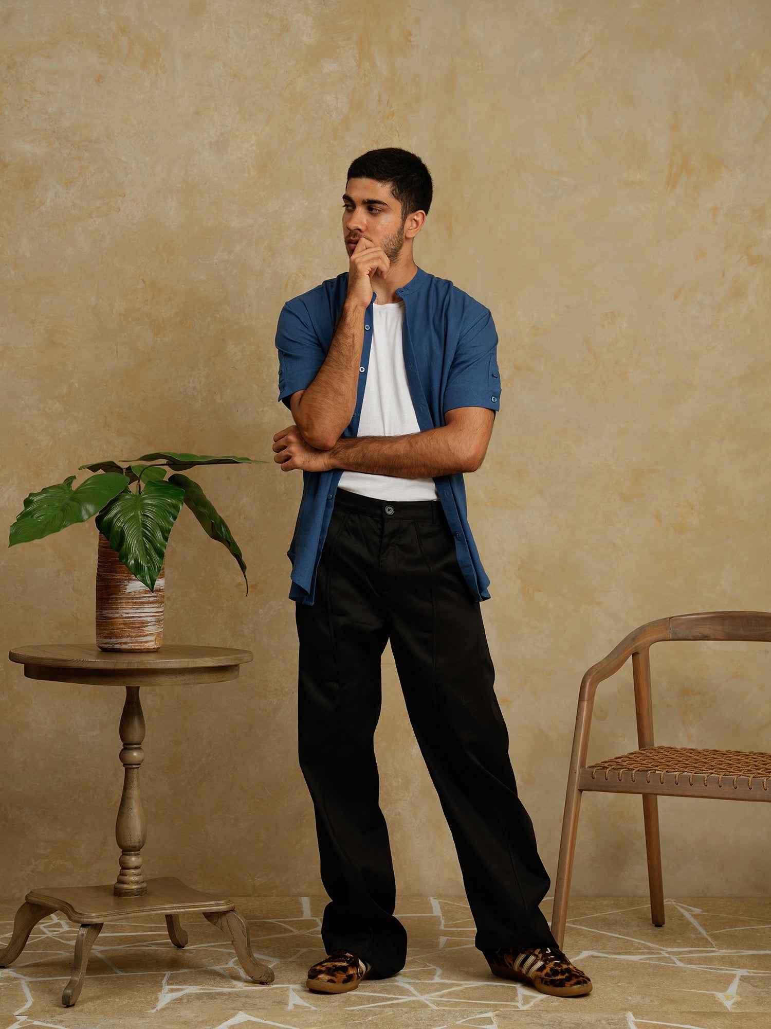 Chinese collar regular fit shirt