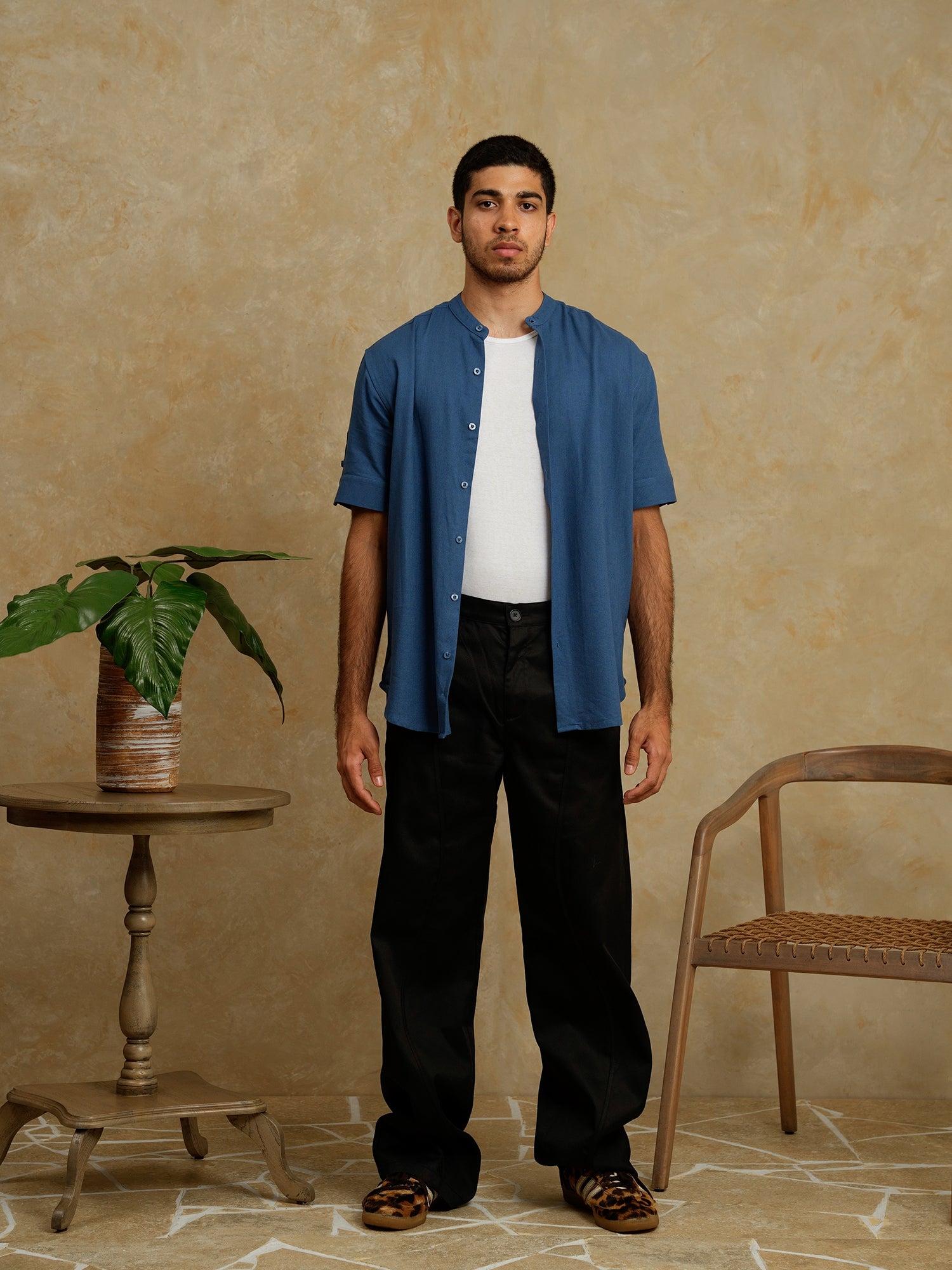 Chinese collar regular fit shirt