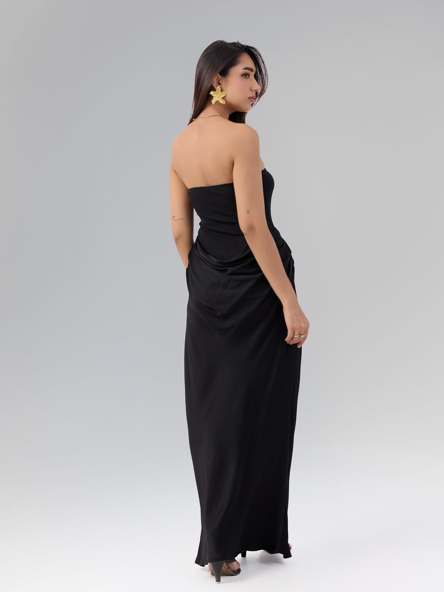 Contrast Fabric Detailed Maxi Dress