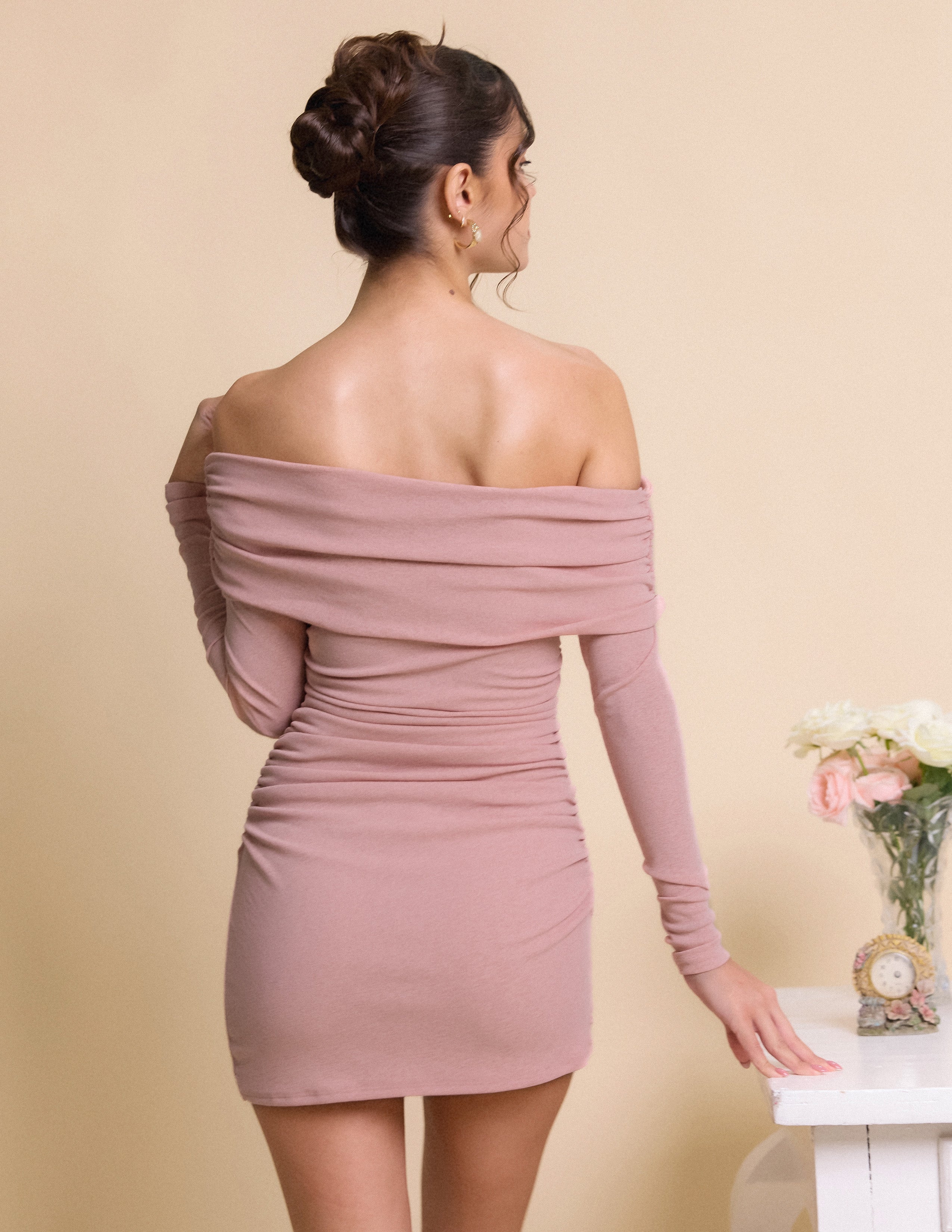 Off Shoulder Ruched Mini Dress
