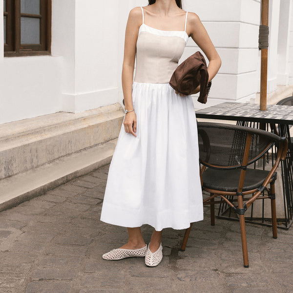 Contrast Detailed Midi Dress