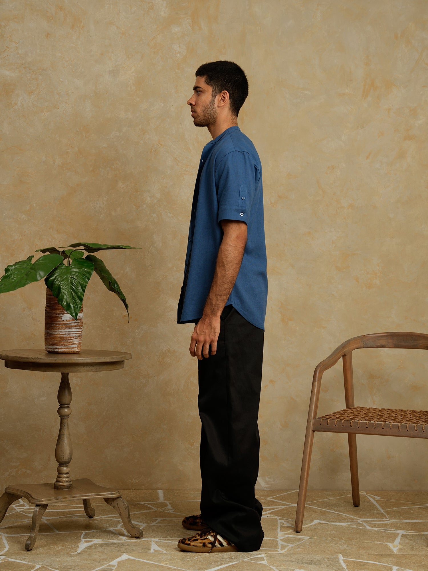 Chinese collar regular fit shirt