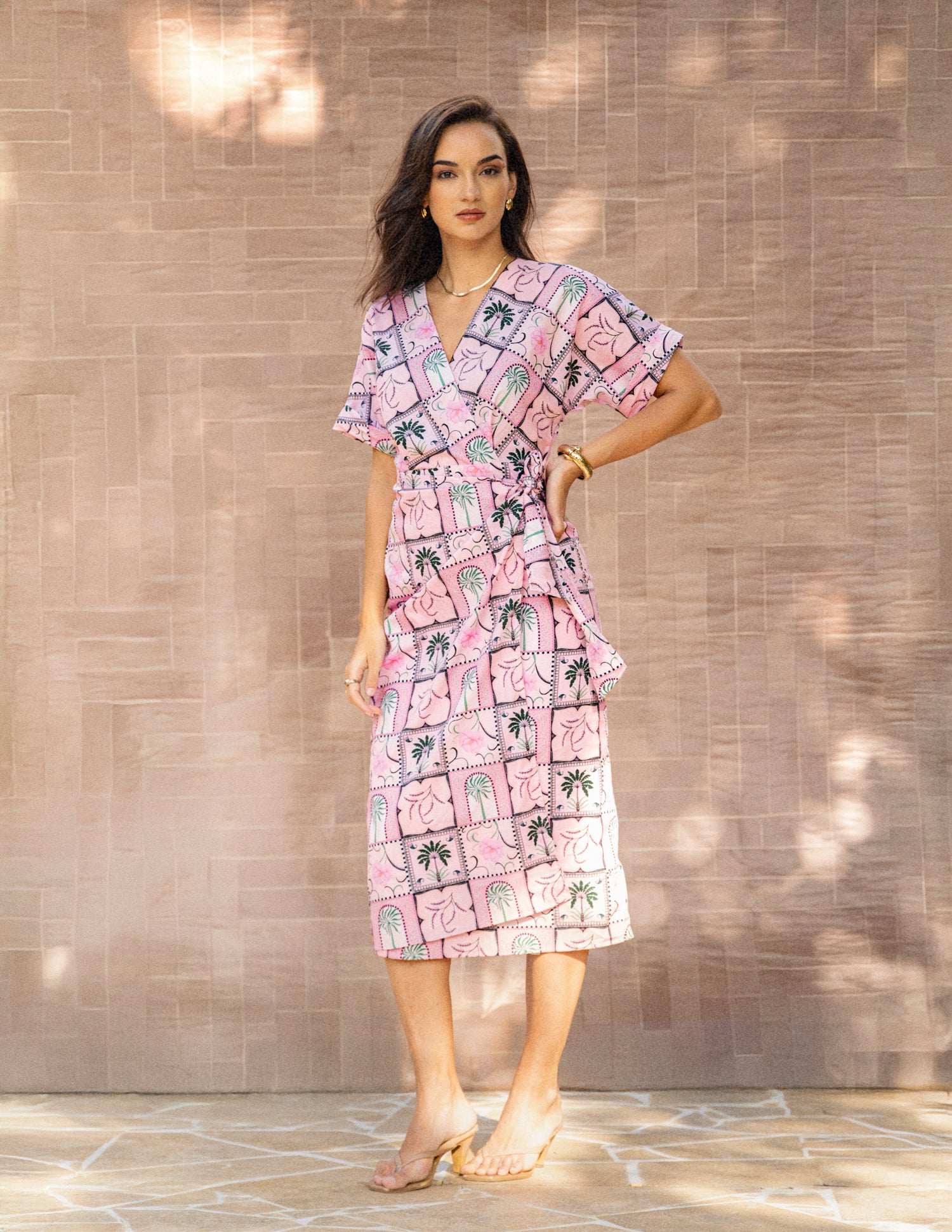 Mock Wrap Midi Dress