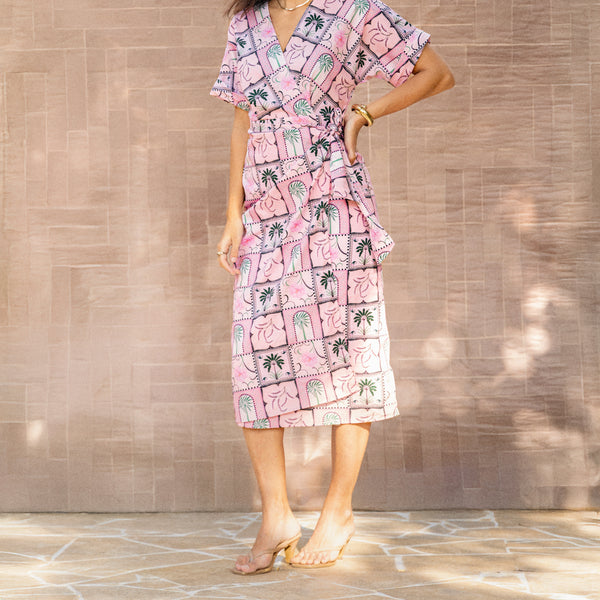 Mock Wrap Midi Dress