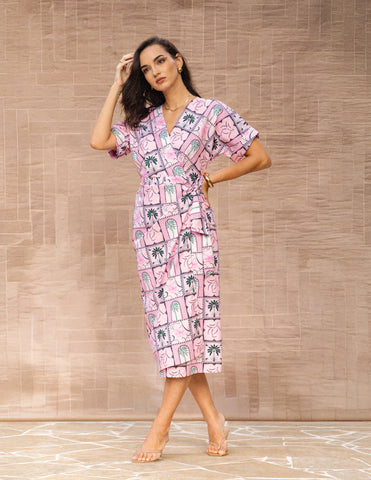 Mock Wrap Midi Dress