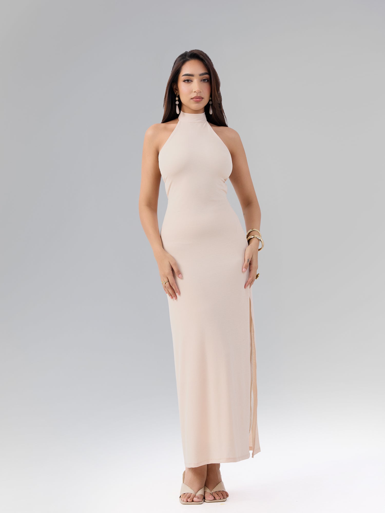 Halter Neck Side Slit Maxi Dress