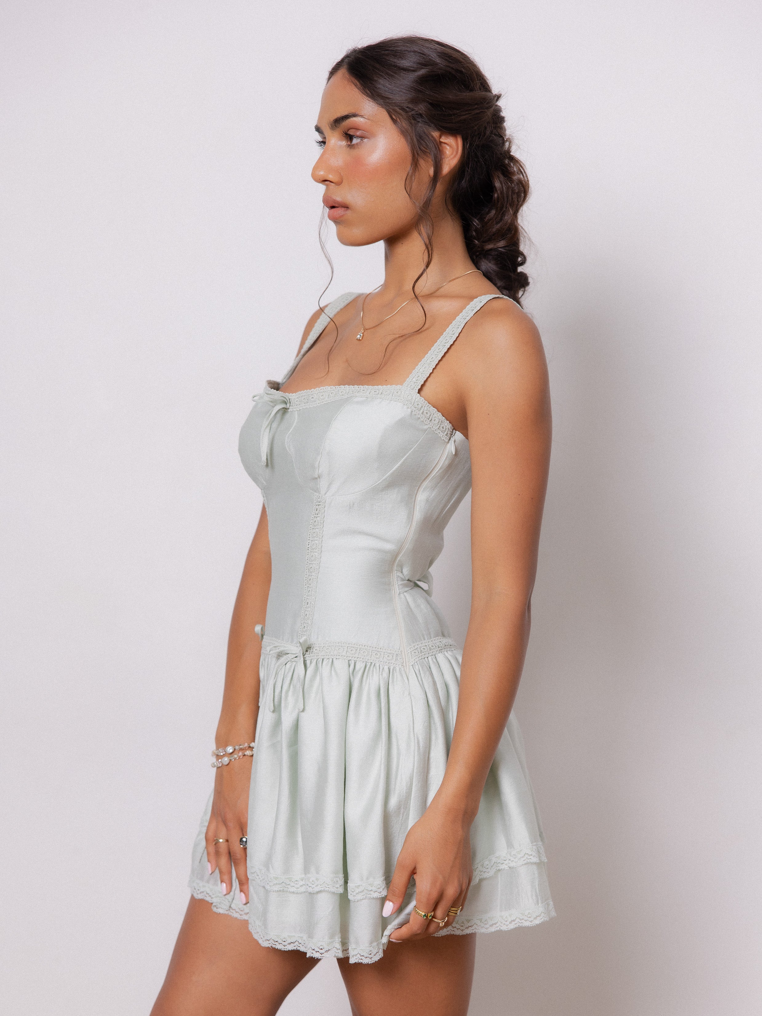 Lace Detailed Double Frill Mini Dress