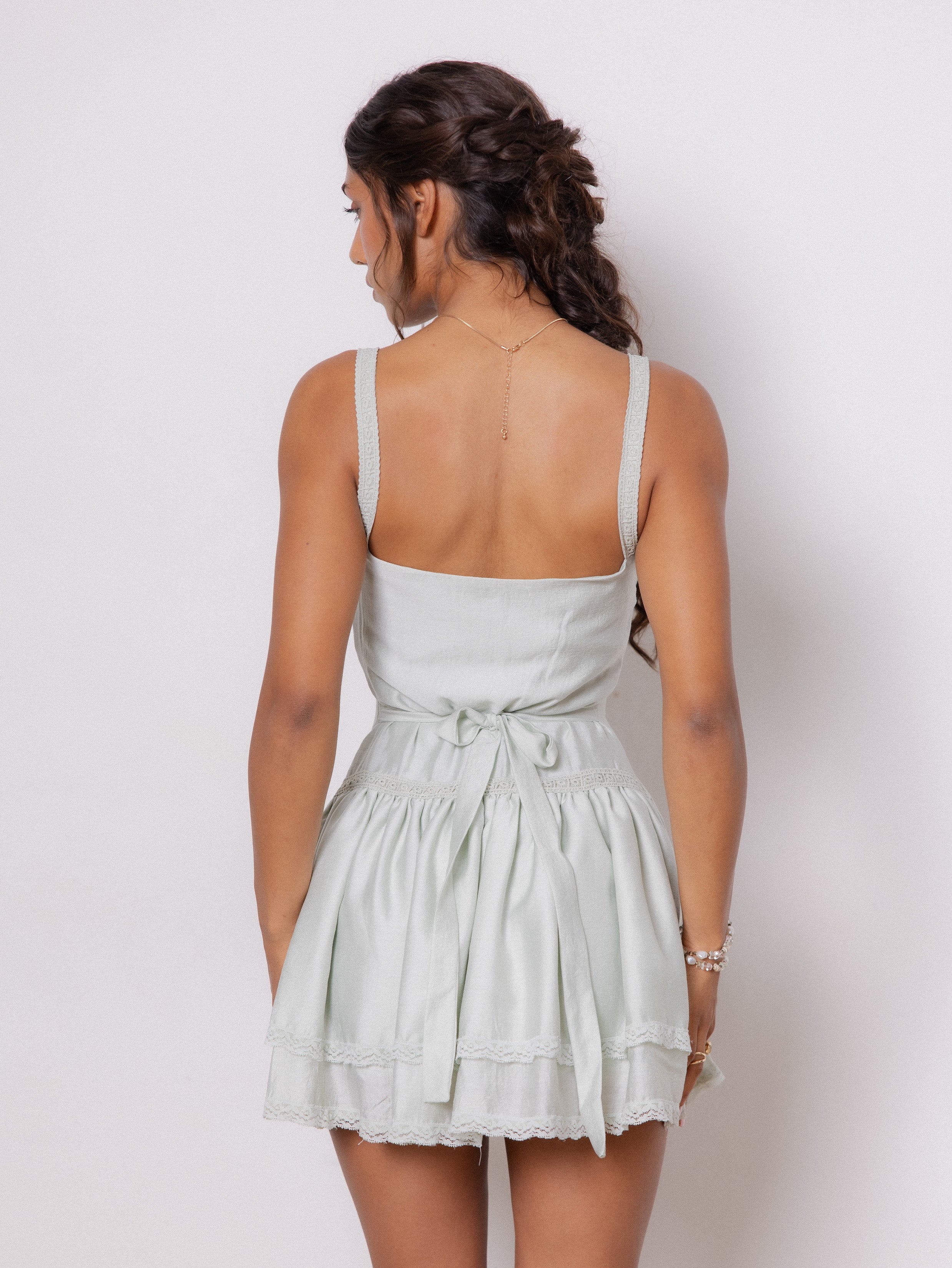Lace Detailed Double Frill Mini Dress