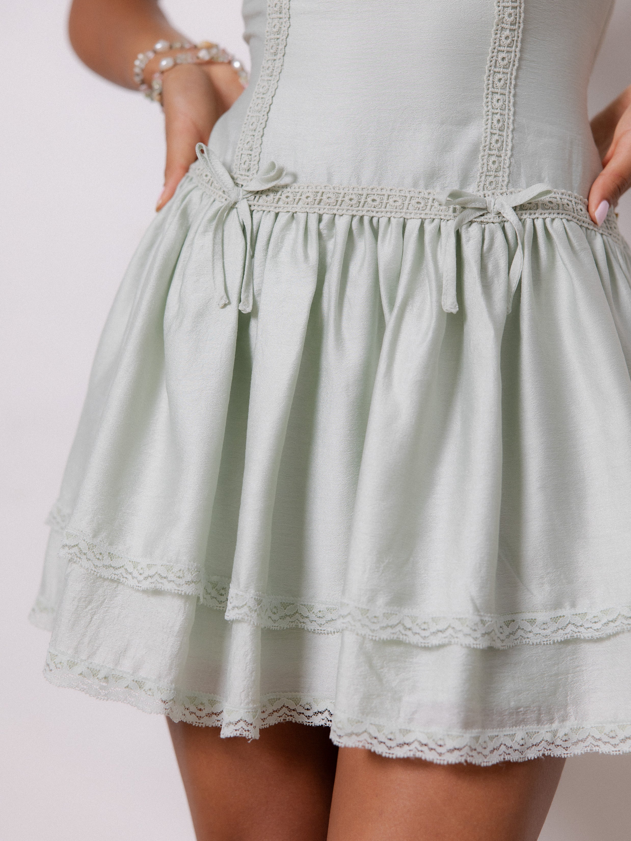 Lace Detailed Double Frill Mini Dress