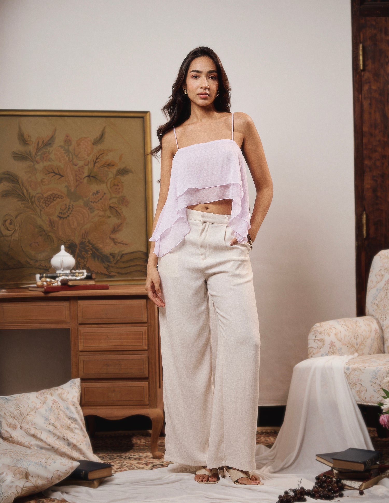 Double Frill Detailed Sleeveless Top