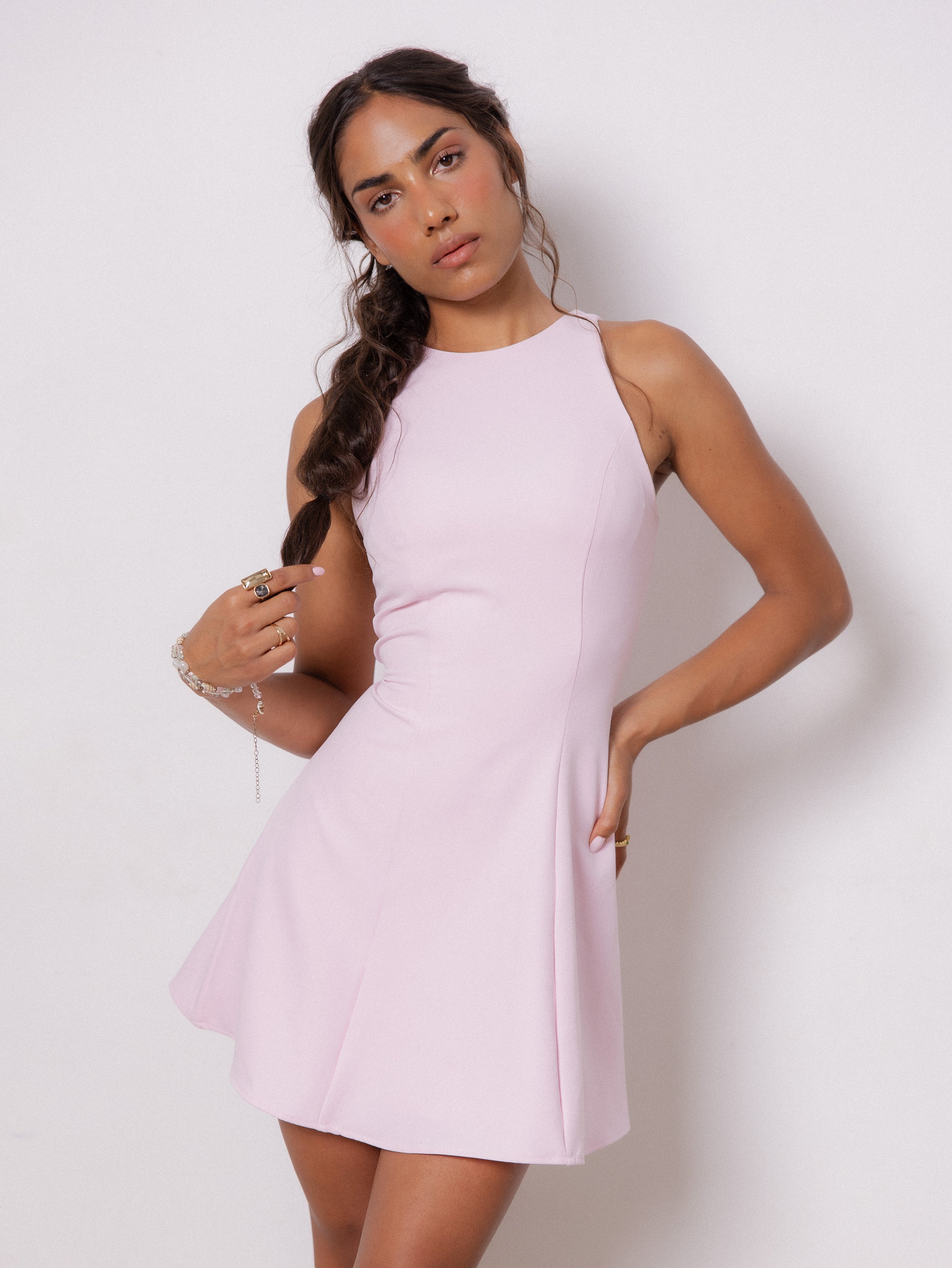 High Neck Seam Detailed Mini Dress