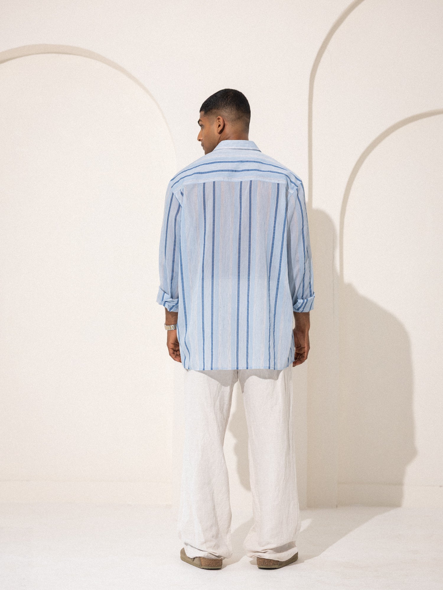 Oversized long sleeve collar tacked shirt