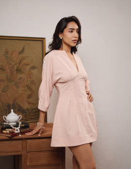 Balloon Sleeved Dart Detailed Mini Dress