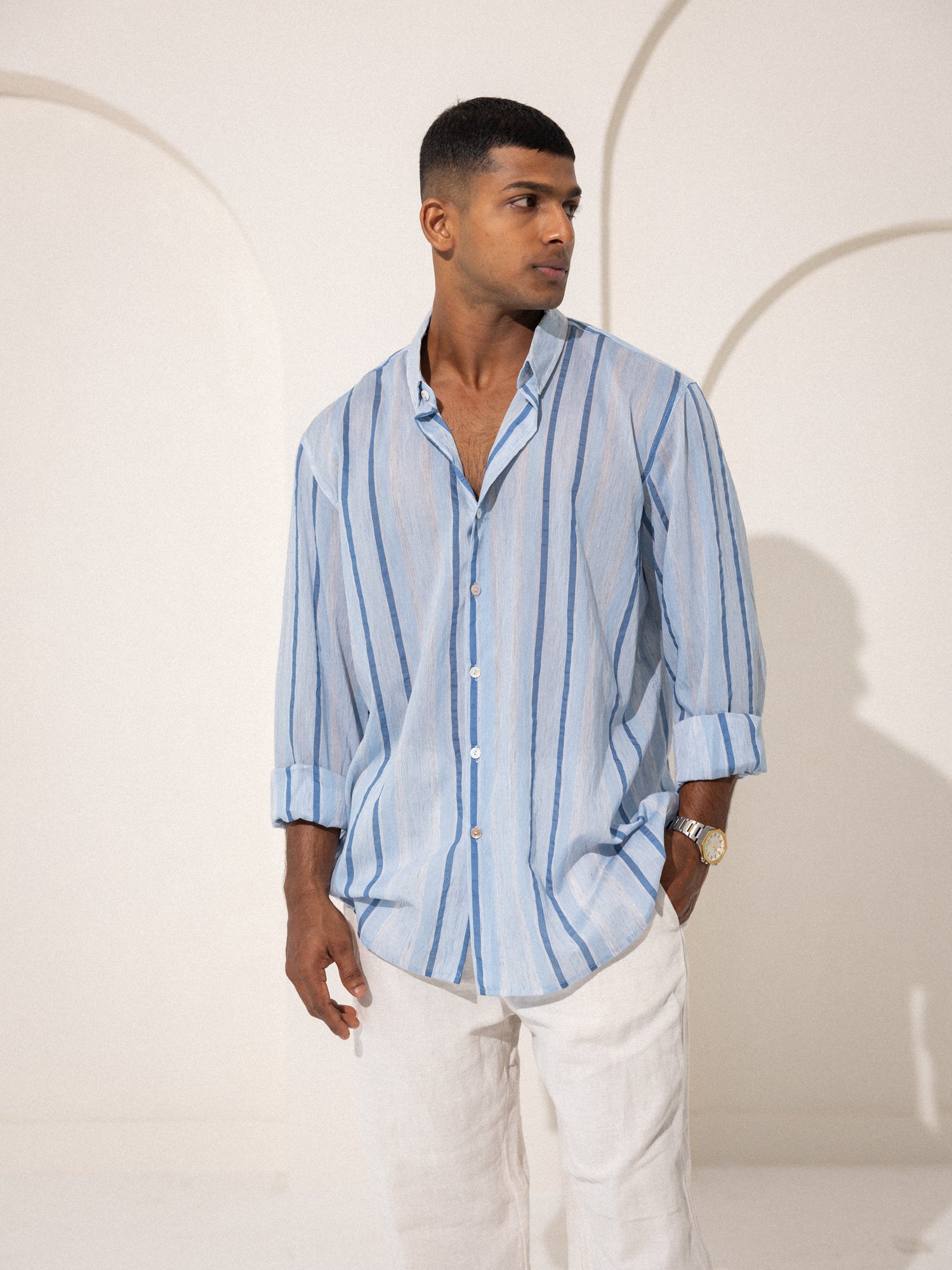 Oversized long sleeve collar tacked shirt