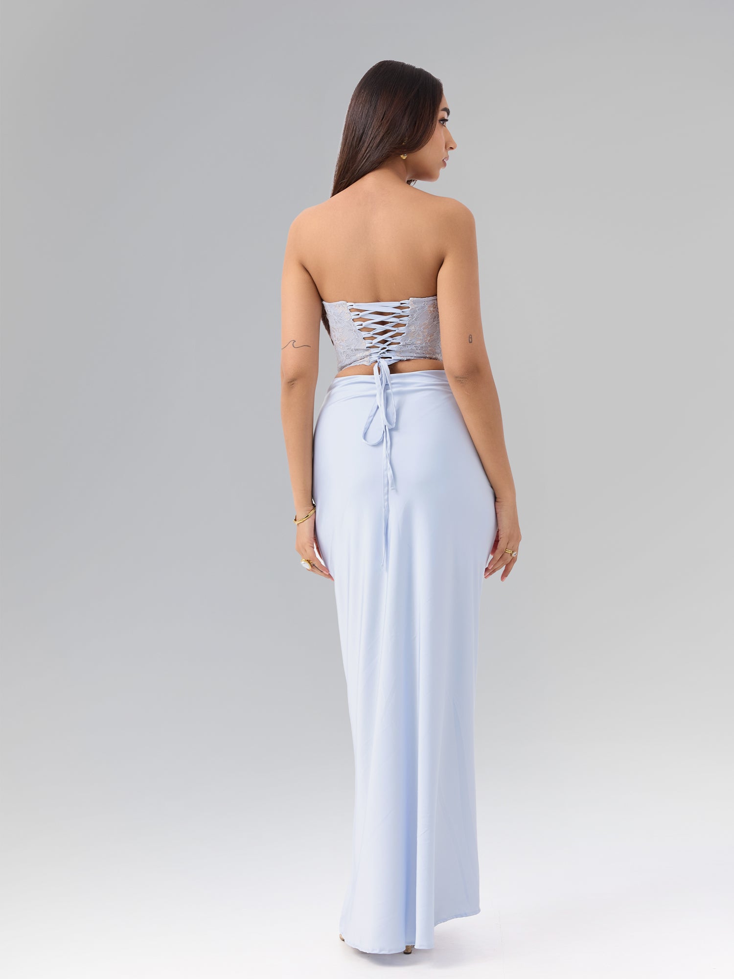 Front Ruched Satin Skirt