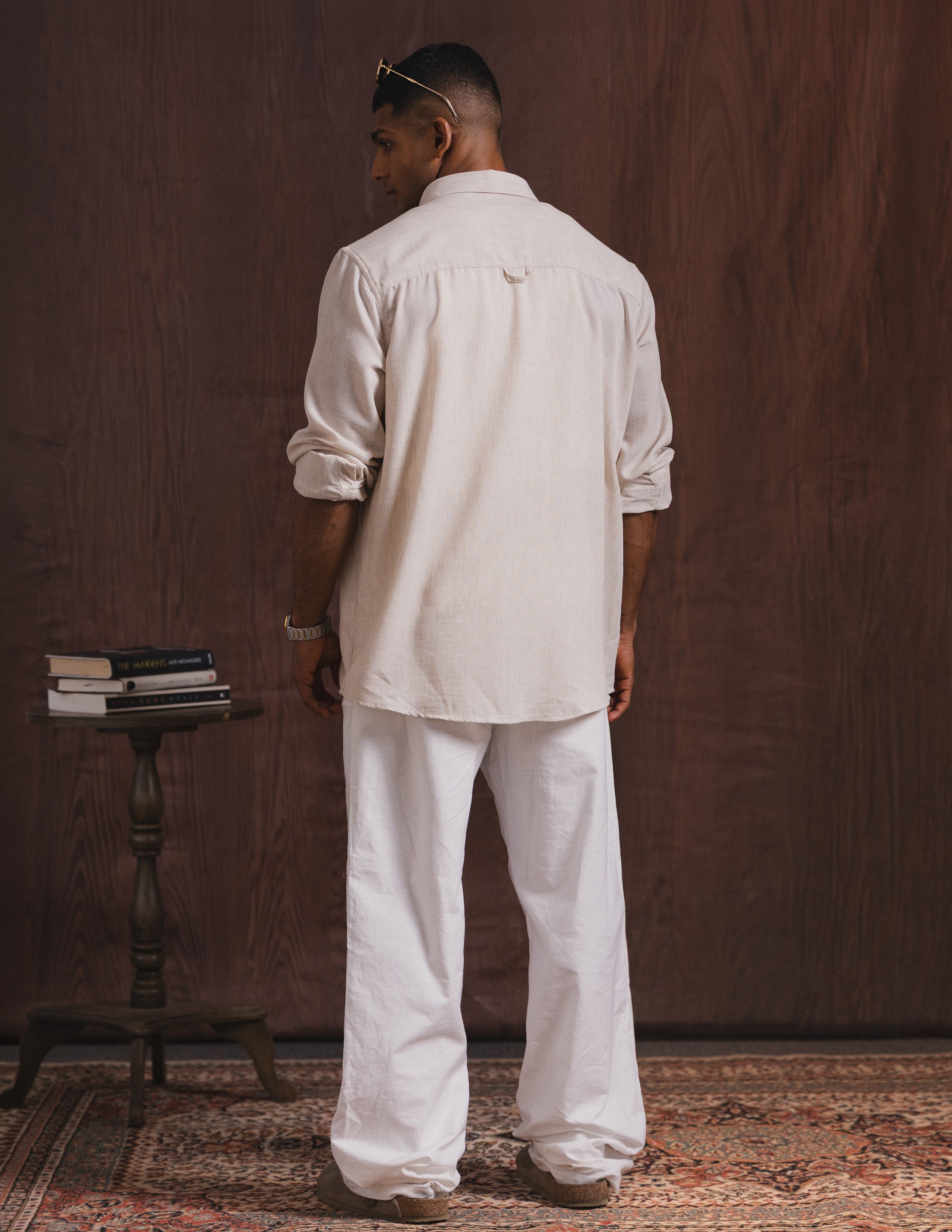 Oversized curved hem long sleeve shirt