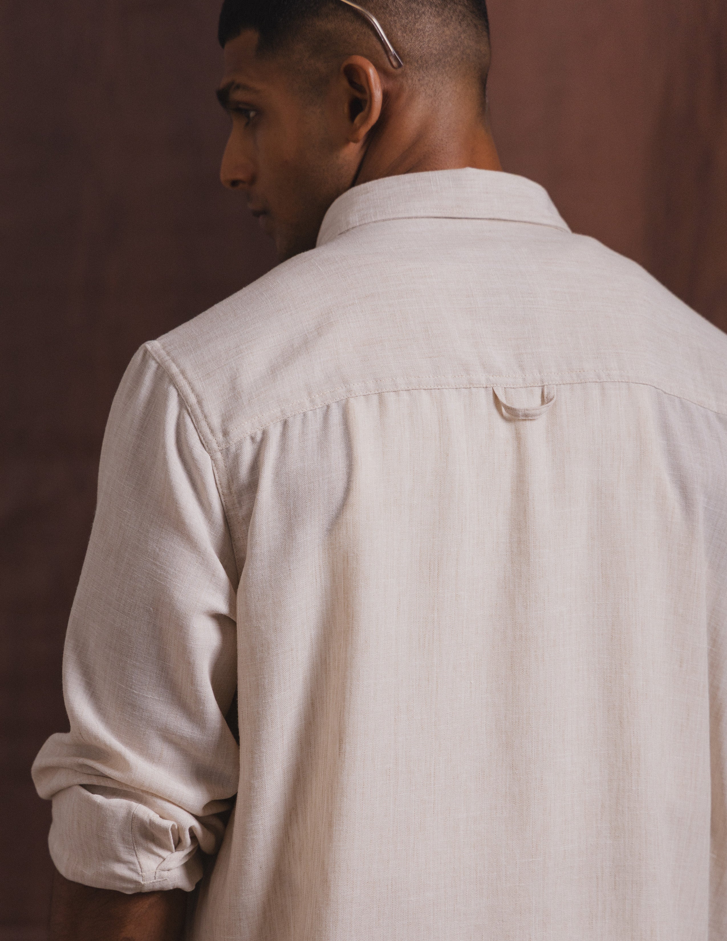 Oversized curved hem long sleeve shirt