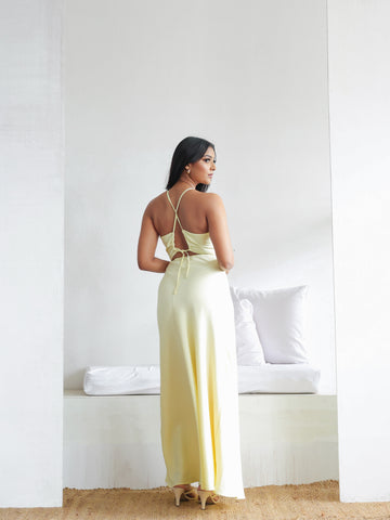 Cut Out Back Tie-Up Bias Maxi Dress